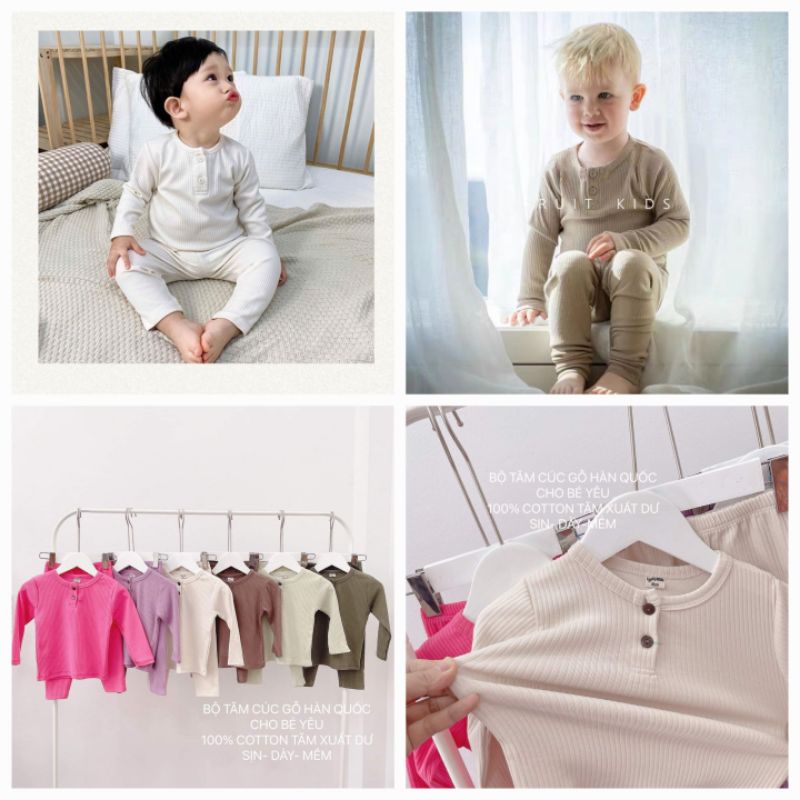 SÉT BỘ THUN TĂM DÀI TAY CÚC GỖ PHONG CÁCH HÀN QUỐC 100% COTTON XUẤT DƯ CHO BÉ