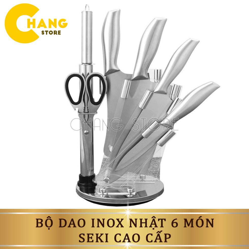 Bộ Dao Inox Nhật 6 Món SEKI Cao Cấp - Bộ dao 6 món nhà bếp kèm khay đựng siêu tiện dụng