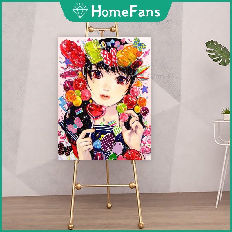 Bộ Tranh Sơn Dầu Diy Hình Cô Gái Dễ Thương, Kích Thước 40x50cm