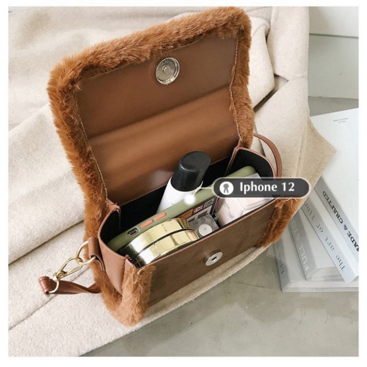 [Nhập Khẩu - FreeShip] Túi xách Túi đeo chéo nữ Da lộn viên bông tiểu thư Màu đen nâu kaki Cao cấp công sở đi làm dự tiệ | BigBuy360 - bigbuy360.vn
