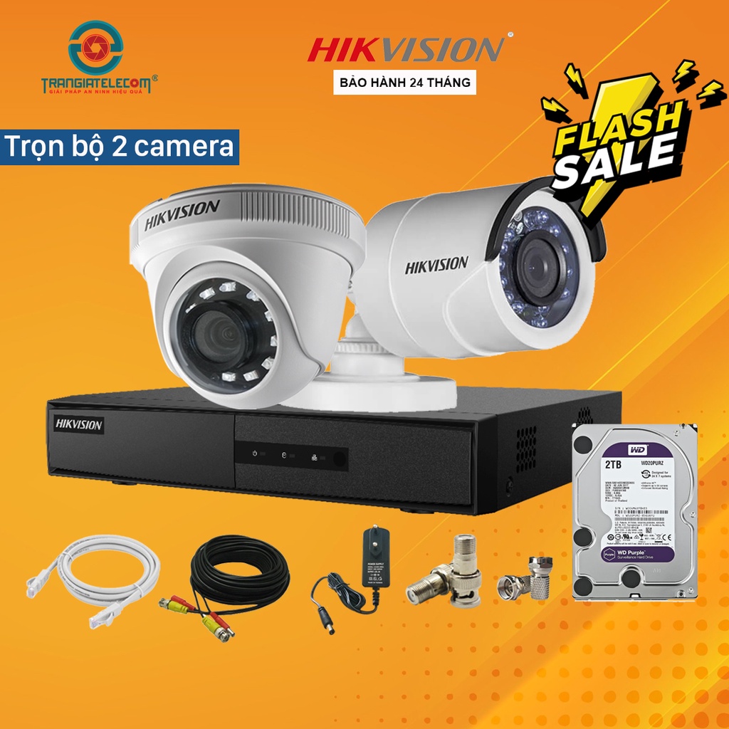 Trọn Bộ Camera Quan Sát 2 Mắt Hikvision 2.0MP Full HD - TRANGIATELECOM