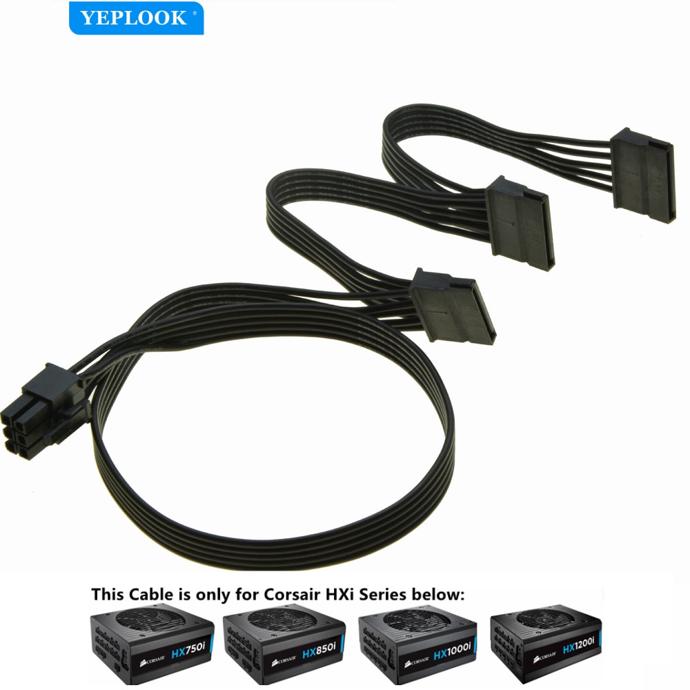 Cáp cấp nguồn SSD thẳng PCIe 6Pin đến 3 SATA cho Corsair HXi Series Mô-đun đầy đủ PSU HX750i HX850i 