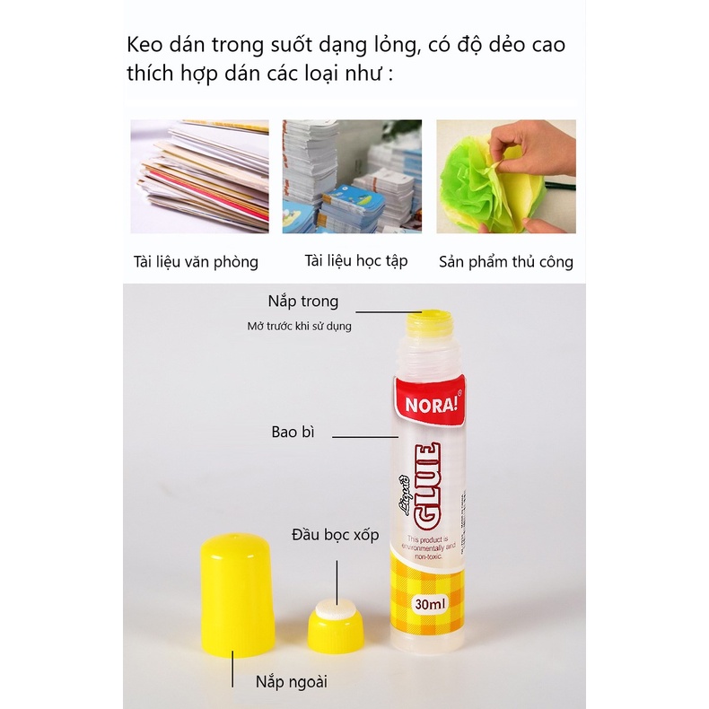 Keo Dán Trong Suốt Thủ Công NORA Dạng Lỏng Dính Chắc An Toàn Dung Tích 40ml