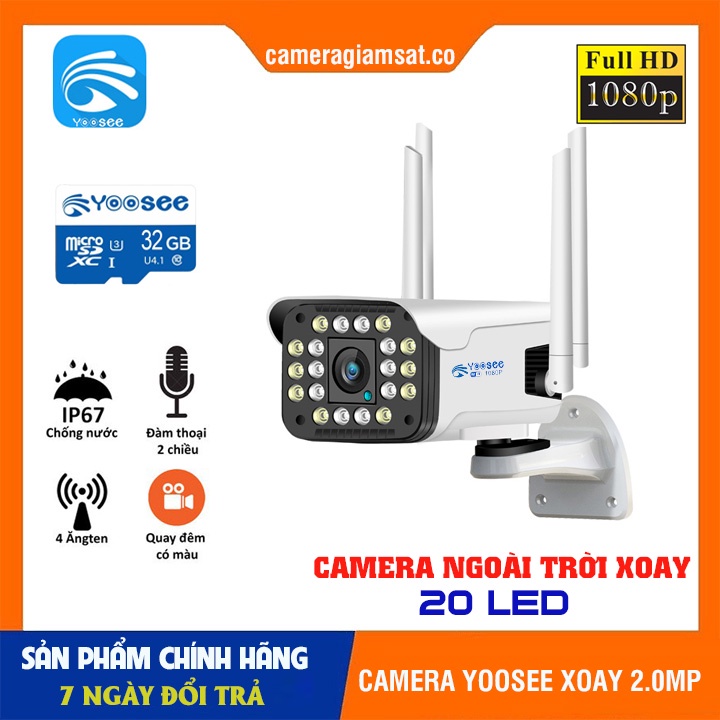 ⚡️FREESHIP⚡️Camera Wifi Yoosee ngoài trời FHD 1080P, Xoay 360, đàm thoại, phát hiện chuyển động, quay đêm có màu