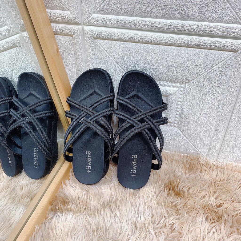 Dép nữ cao su 4 quai chéo nhỏ tawana đế cao 3cm 2M01