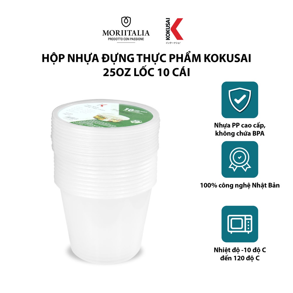 Hộp nhựa đựng thực phẩm Kokusai Lốc 10 cái an toàn tiện lợi Moriitalia HDK009805