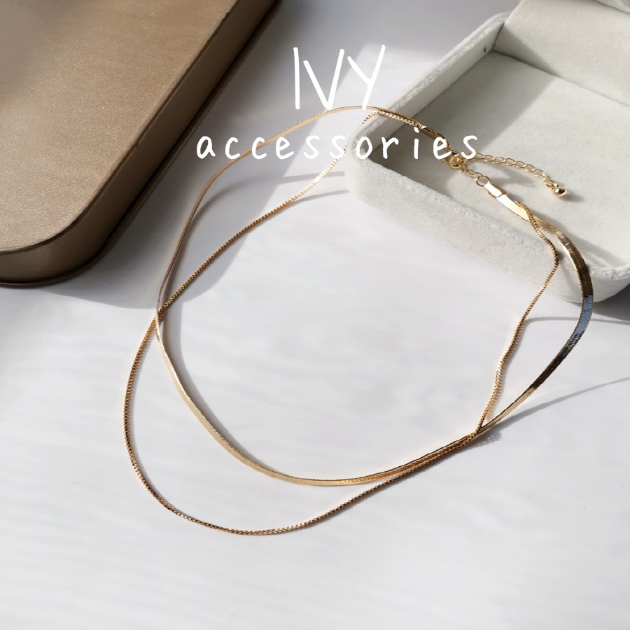 Dây chuyền nữ,vòng cổ nữ choker 2 tầng cá tính màu vàng gold Ivy.acc C1