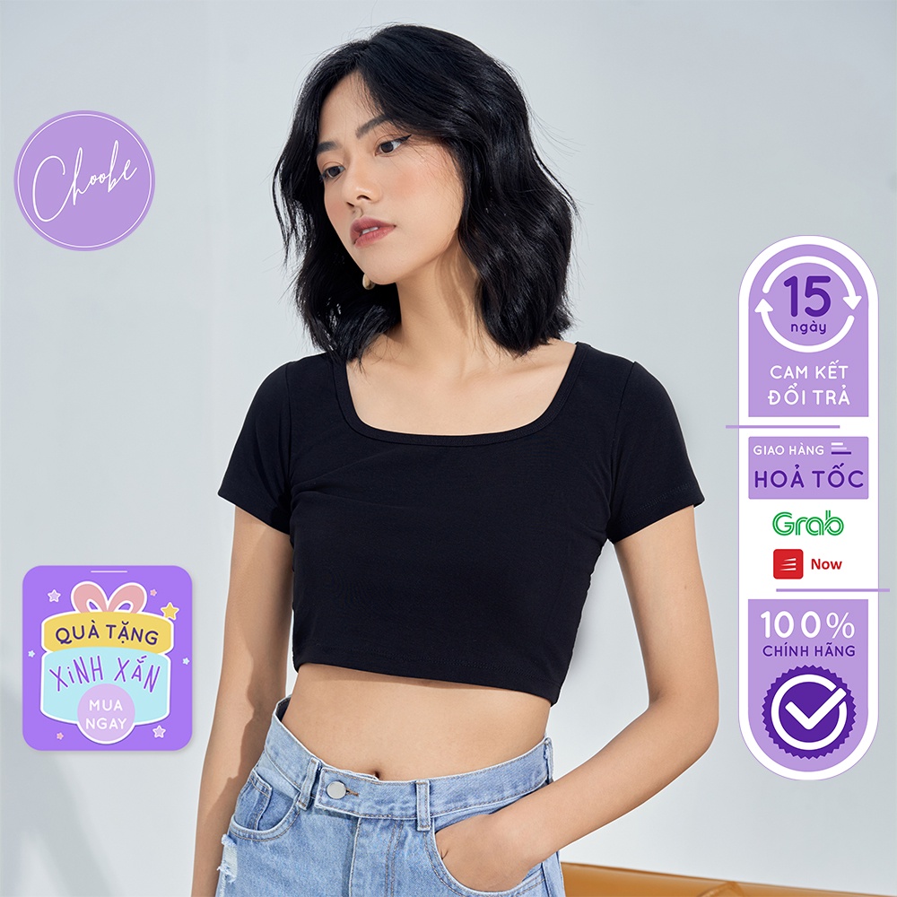 Áo croptop Choobe cổ vuông nữ thun ôm body tanktop 3 lỗ crt cộc tay kiểu màu đen trắng tím nâu hồng A27