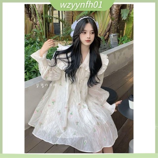 váy babydoll  chân váy dài Đầm Xòe Tay Dài Cổ Búp Bê Họa Tiết Hoa Phong Cách Hàn Quốc Thời Trang Mùa Thu Hàng Mới Dành Cho Bạn Nữ Sinh