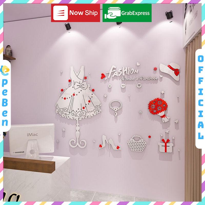 Tranh dán tường mica 3d decor khổ lớn trang trí shop thời trang bán váy áo, shop phụ kiện Nhiều Size - EPeBen