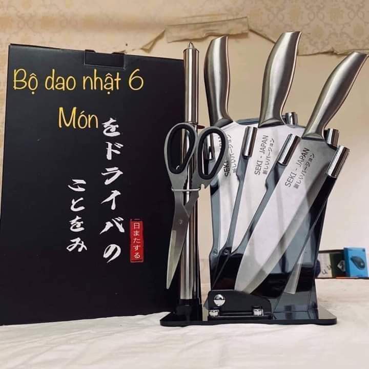 BỘ DAO NHẬT INOX 6 MÓN CAO CẤP KÈM KHAY ĐỰNG RẤT ĐẸP & LỊCH SỰ