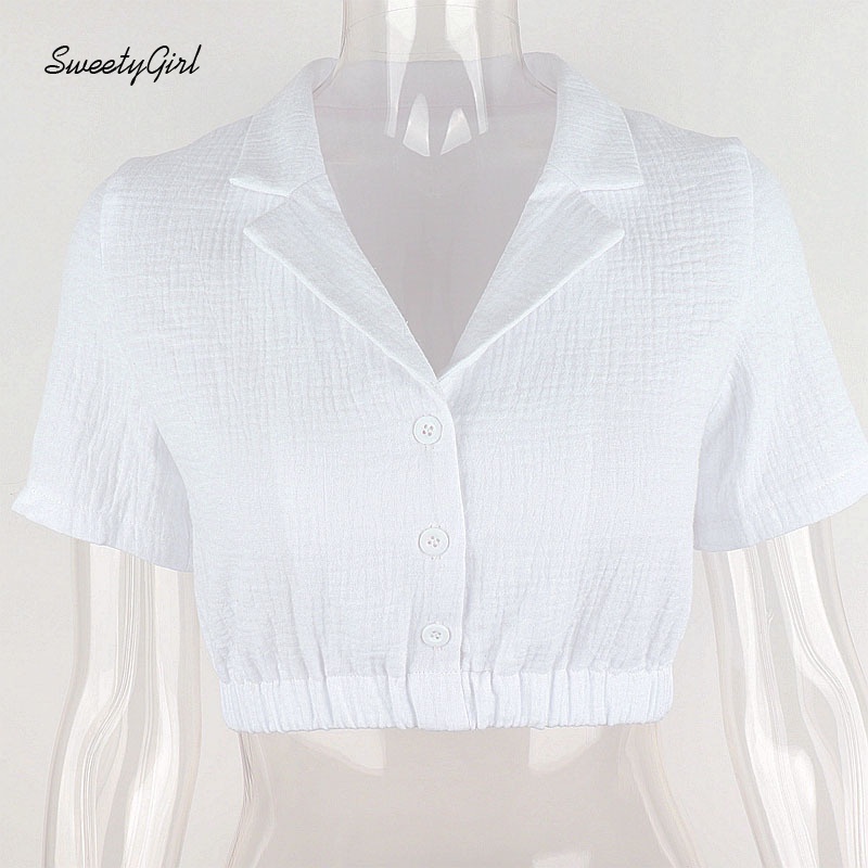Áo Croptop Tay Ngắn Cổ Bẻ Màu Trơn Thời Trang Cho Nữ | BigBuy360 - bigbuy360.vn