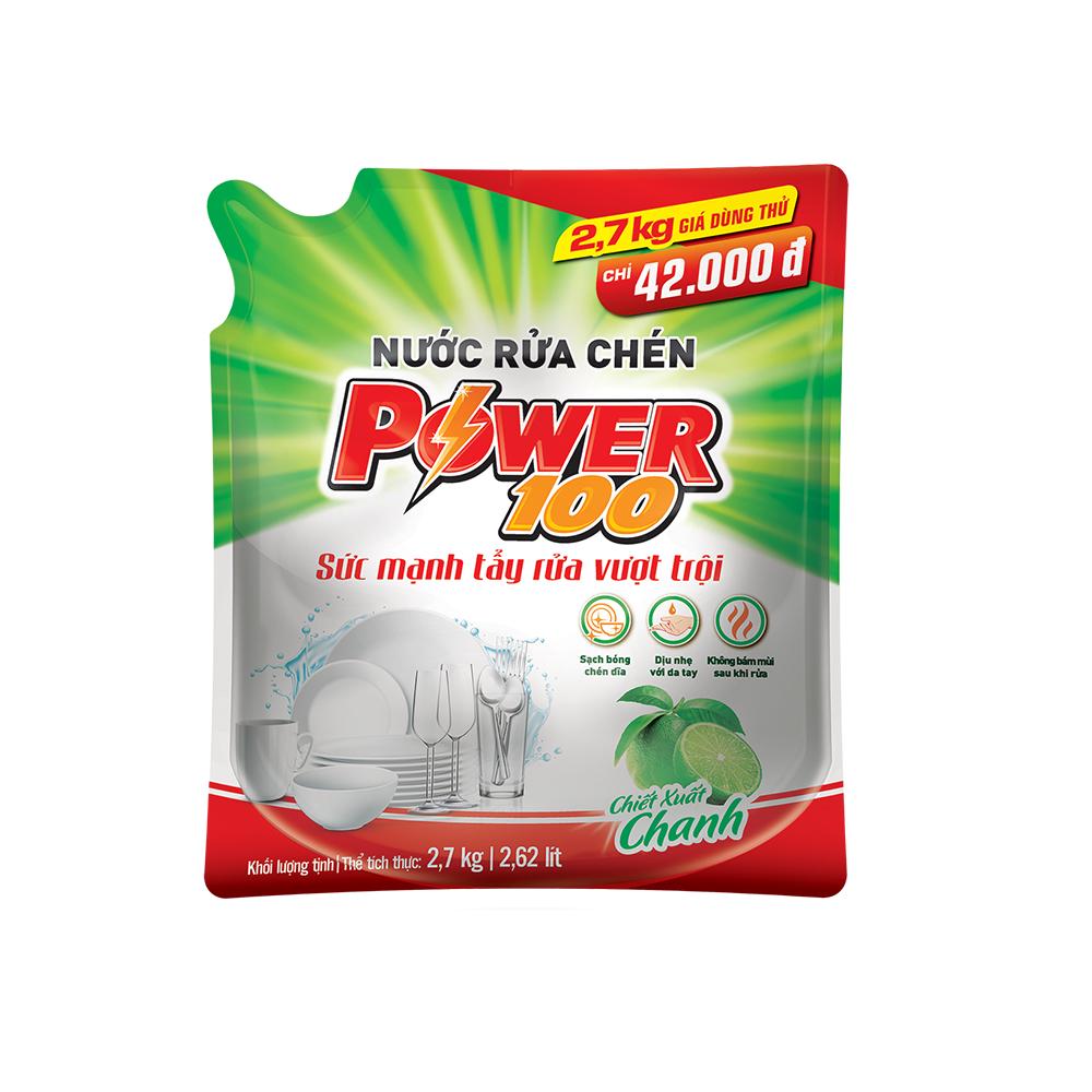 Nước rửa chén POWER100 Hương Chanh 2.7kg/túi