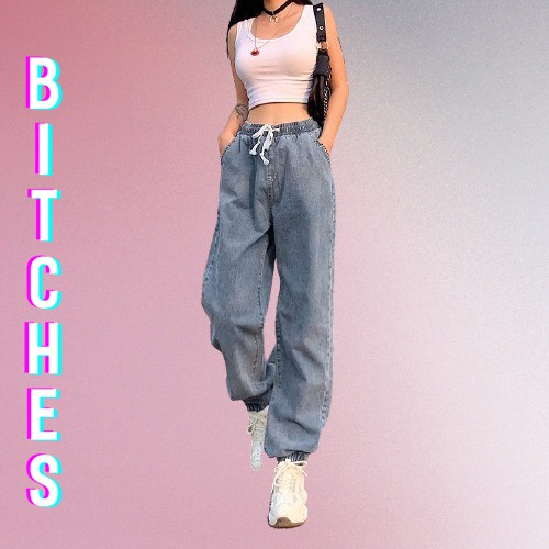 Quần jogger jeans trơn phong cách năng động-BITCHES