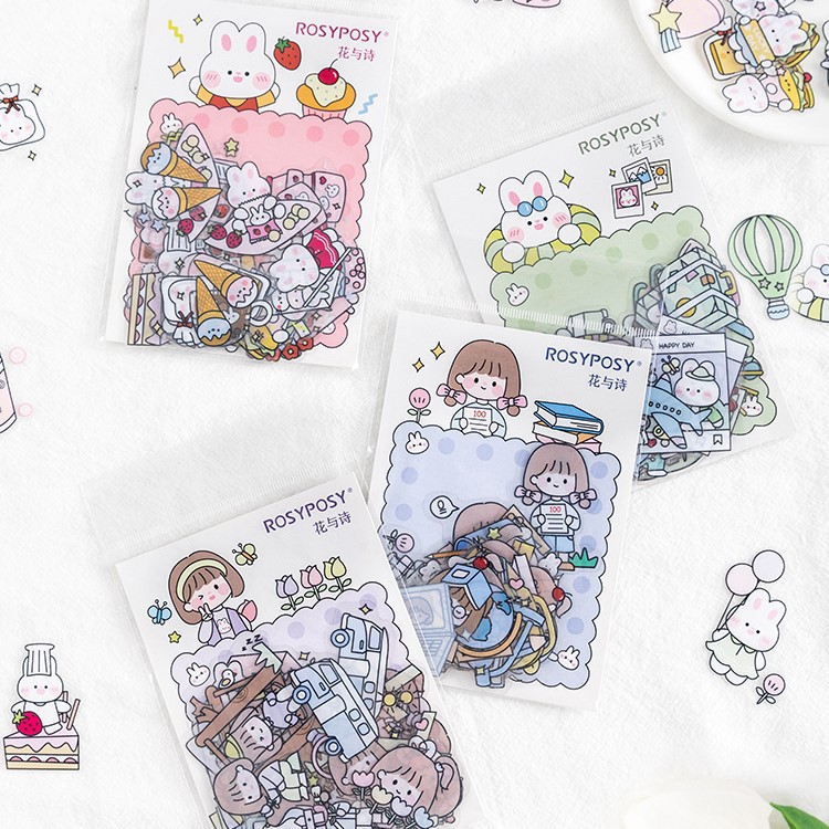 Set Bộ 40 Sticker RosyPoly Hình Dán Phong Cách Nhật Bản CUTE