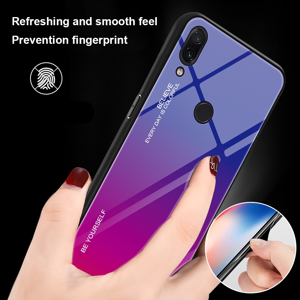 Ốp điện thoại kính cường lực màu gradient chống trầy xước cho Xiaomi Redmi Note 7 Note 6 Note 5 Redmi 6A 7 5Plus 6Pro