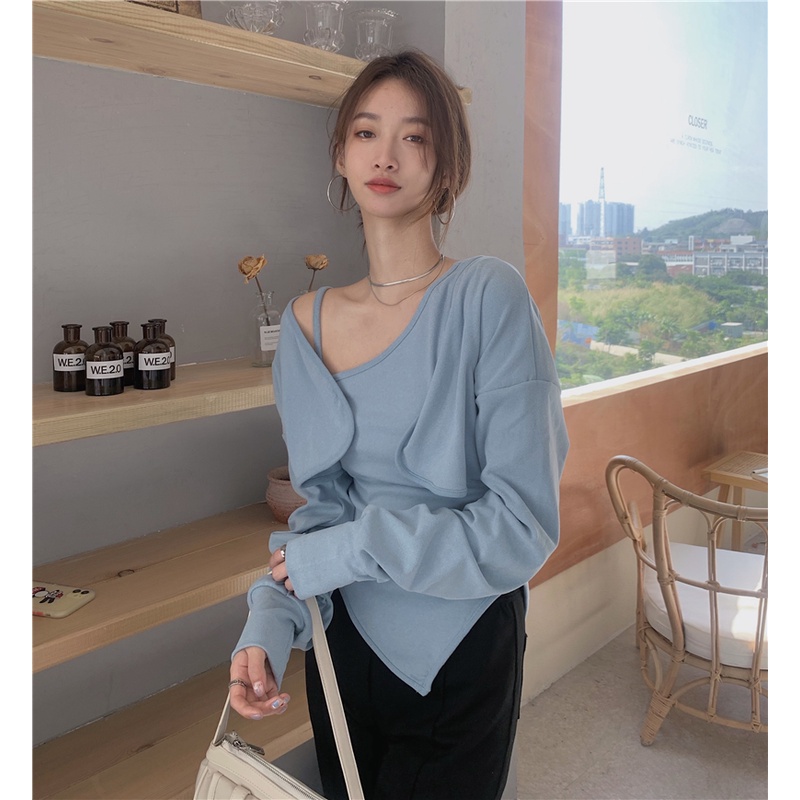 Set áo khoác cardigan tay dài dáng rộng ngắn và áo kiểu không tay phong cách Hàn Quốc thời trang dành cho nữ