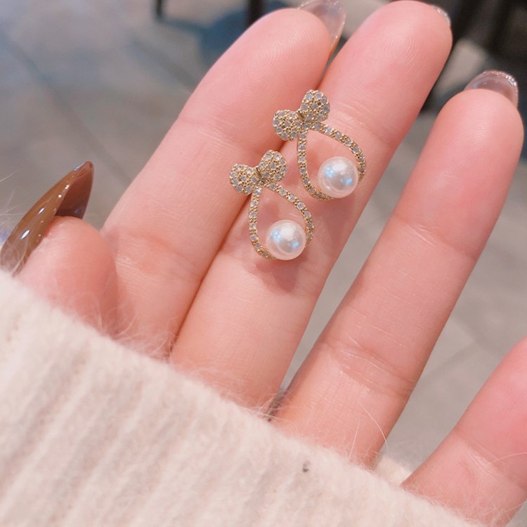 Khuyên tai nơ hình cá ngọc trai nhân tạo phong cách Hàn Quốc NOCA457