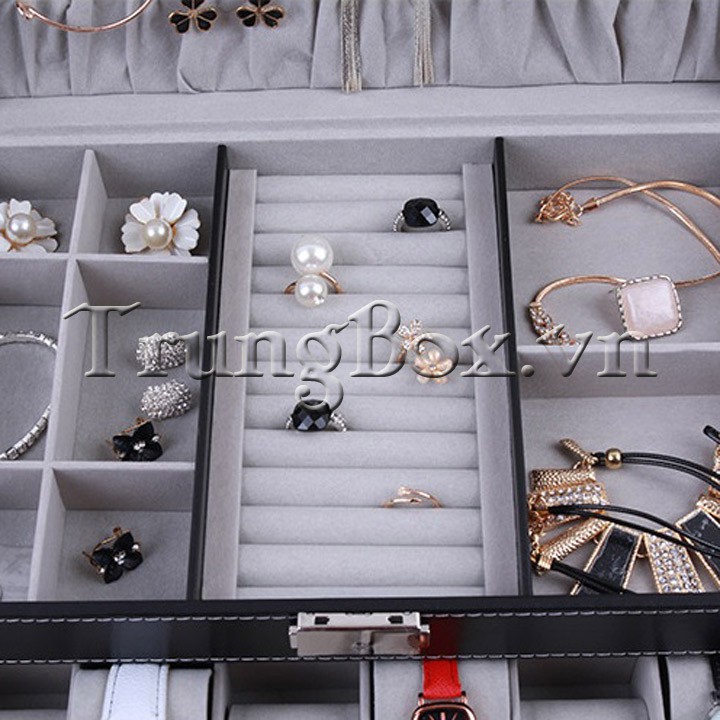 Hộp Đựng Đồng Hồ Trang Sức và Kính Mát 2 Tầng Vỏ Da - Mã 617