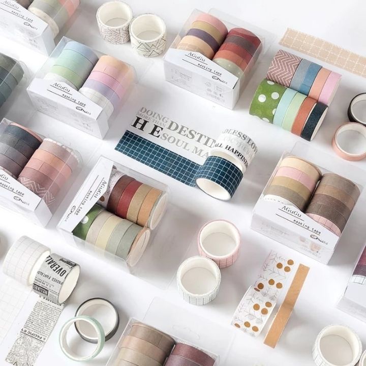 Hộp 10 Cuộn Băng Dính Washi Tape Băng Keo Dán Washi Tape Trang Trí Sổ Tập Đồ Dùng Học Tập