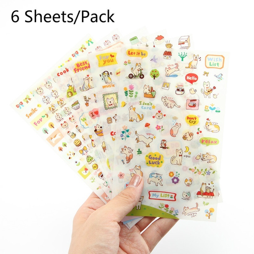 Set 6 Sticker Hình Mèo Dễ Thương Dùng Để Trang Trí Lưu Bút
