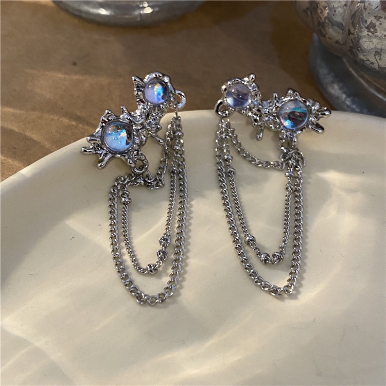 Bông Tai Tua Rua Đính Đá Mặt Trăng Phong Cách Hip Hop Thời Trang Hàn Quốc Cho Nữ