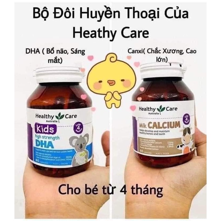 Viên uống bổ sung dha healthy care không tanh, hương chanh cho bé, healthy care kids high dha 60 viên úc