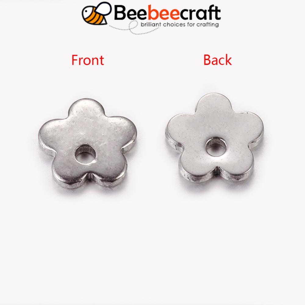 Bộ 10 Mặt Dây Chuyền Hình Hoa Bằng Thép Không Gỉ 304 6x6x0.6mm: 1mm
