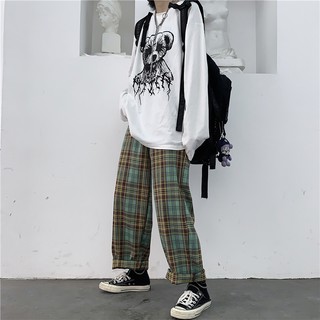 (q102) quần ulzzang kẻ sọc caro ống rộng(có ảnh thật)