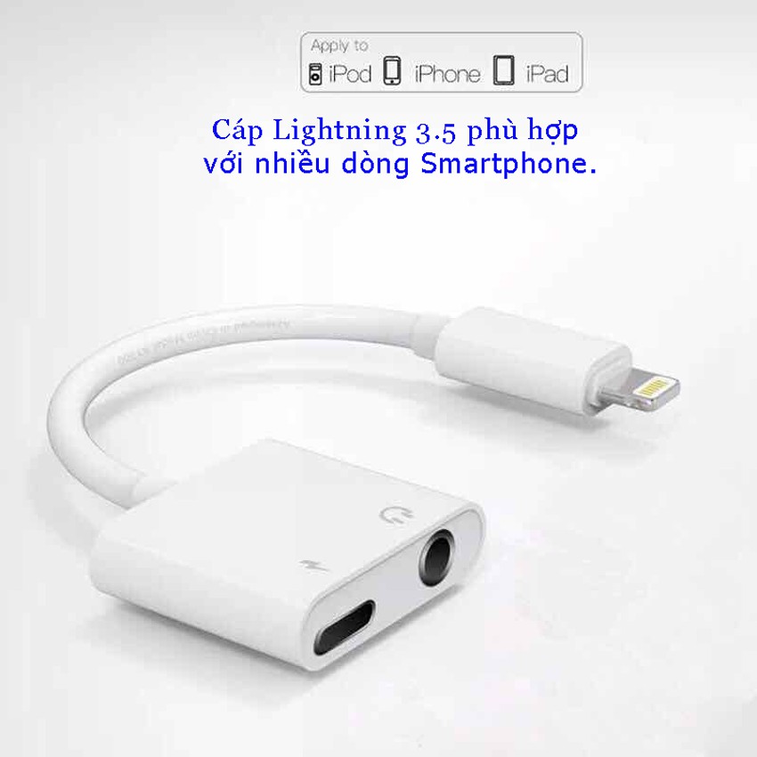 [Bán chạy] Cáp chuyển đổi tai nghe Iphone 2in1 chân Lightning to 3.5 mm, Jack chuyển đổi 2 cổng tai nghe , cắm sạc IP 2c