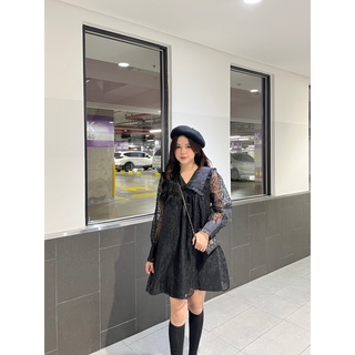 Đầm ren hoa cổ viền thủy thủ tay dài bo cổ dễ thương nhẹ nhàng - Tyribee Clothing