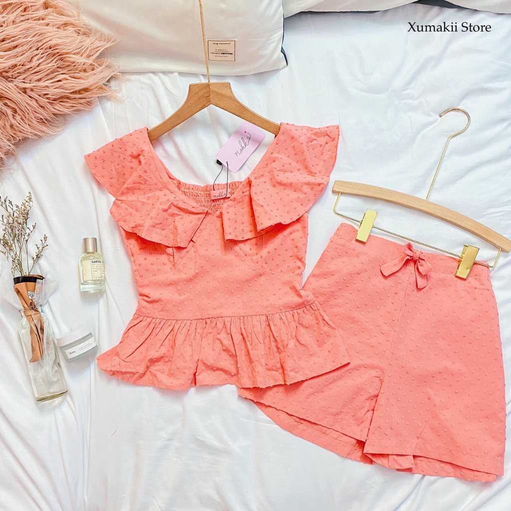 Set nữ Nohk 2 trong 1 chất thô cao cấp màu cam