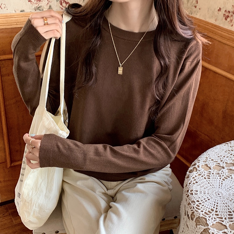 Áo sweater dệt kim tay dài dáng ngắn thời trang cho nữ