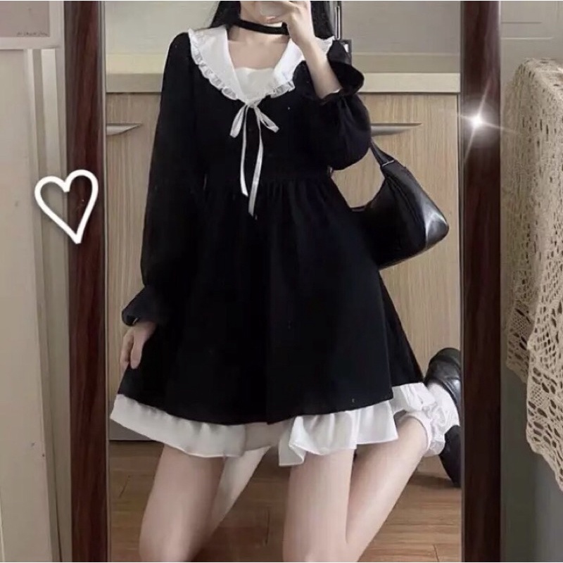 Váy Nữ Dáng Xòe Phối bèo Xinh Xắn Phong Cách Hàn Quốc | BigBuy360 - bigbuy360.vn