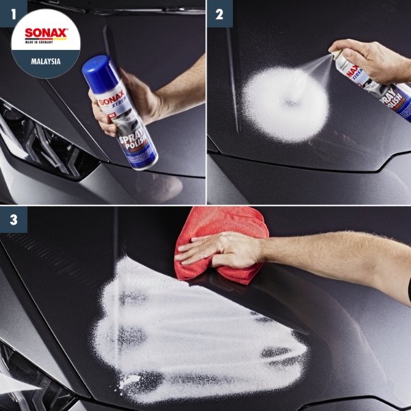 Bọt đánh bóng sơn xóa xước nhẹ xe ô tô xe máy cao cấp Sonax Xtreme Spray Polish 320ml 241300