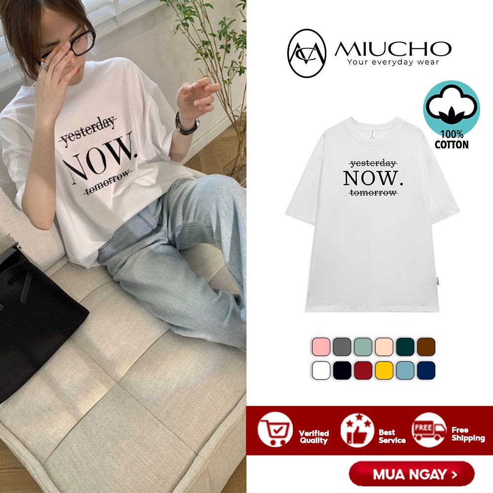 Áo phông nữ form rộng tay lỡ unisex đẹp, áo thun nữ form rộng tay lỡ unisex cotton hàn quốc AT103 Miucho basic tee