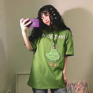 [Hình thật+video] Áo thun tay lỡ freesize phông form rộng Unisex, mặc lớp, nhóm, cặp, con gà nice day xanh chuối