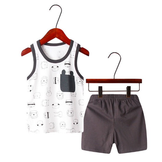 Bộ quần áo trẻ em ba lỗ mùa hè ,đồ bộ bé trai, bộ quần áo thun cho bé in hình GẤU SỌC chất cotton hàng xuất Hàn Quốc