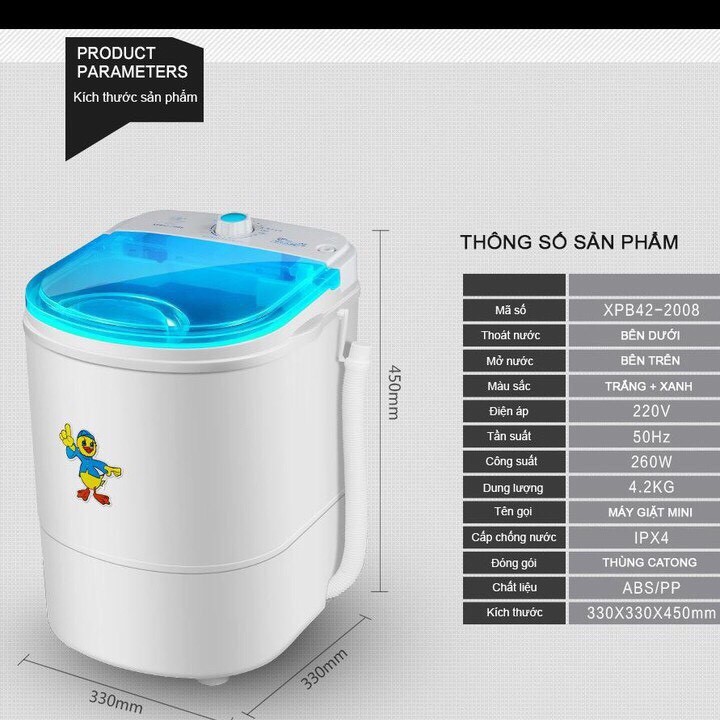 Máy Giặt Mini dành cho trẻ nhỏ và đồ cá nhân 4,5Kg tiết kiệm điện model 45-C [Hàng loại 1]
