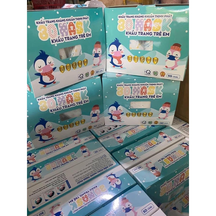 HỘP 50 CHIẾC KHẨU TRANG 3D KHÁNG KHUẨN THINH PHÁT CHO BÉ - HÀNG CHÍNH HÃNG