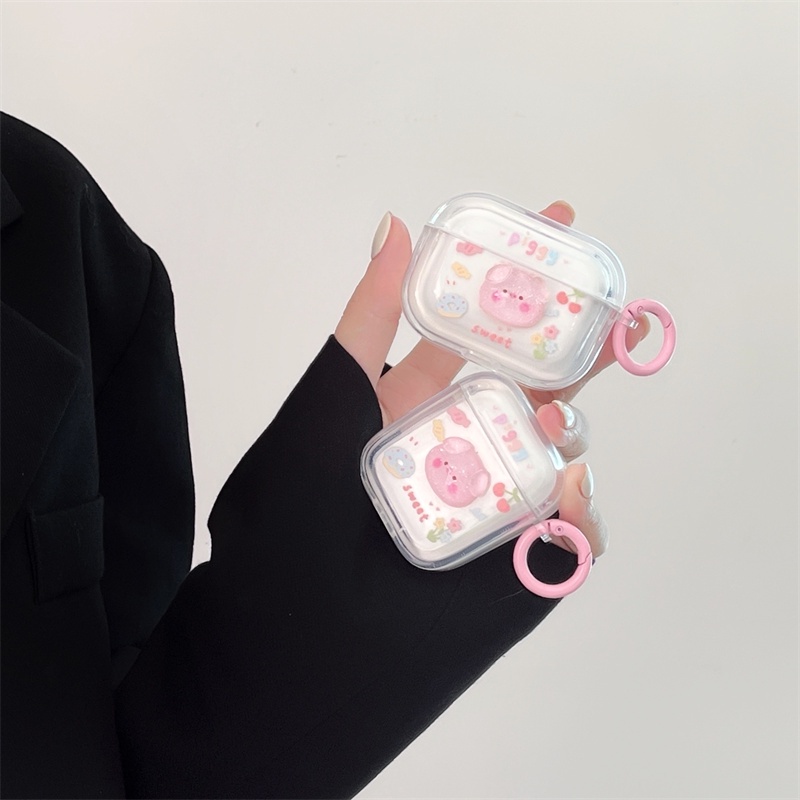 Thích hợp cho Airpods1 / 2 Pro Phantom Long Lanh Pig Head Bộ tai nghe Vỏ bảo vệ Bluetooth không dây Air Pods Pro 3 Vỏ bảo vệ tai nghe