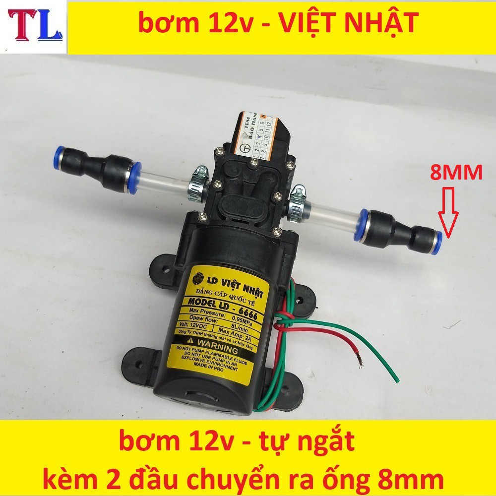 máy bơm nước mini 12v áp lực cao - máy bơm phun sương (bơm tăng áp mini 12v+chuyển ống 8mm)