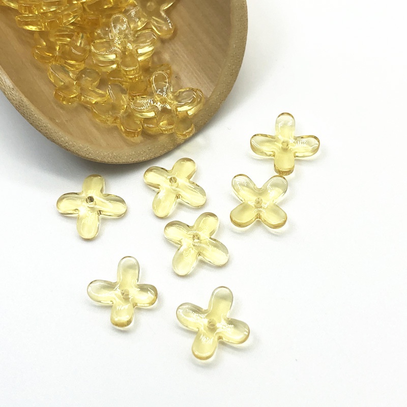 (5 cái)Hoa thuy tinh 4 cánh 12mm, Nguyên liệu làm trang sức cổ trang, Nguyên liệu diy