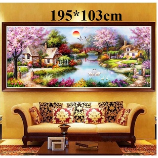 (KHO SỈ) tranh thêu chữ thập phong cảnh ngôi nhà tổ ấm kt 195*105cm