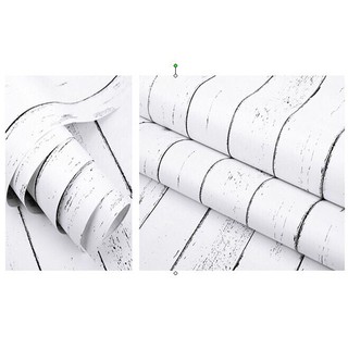 Cuộn 10m Giấy dán tường giả gỗ trắng sọc [SALE SẬP GIÁ] có keo sẵn bóc dán đơn giản