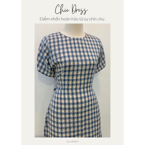 CHIE - Đầm caro cotton dáng dài chiết eo - osu