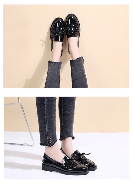 (Có sẵn) GO9 Giày Oxford nữ sinh Nhật Bản có tua điệu đà đính nơ phía trước