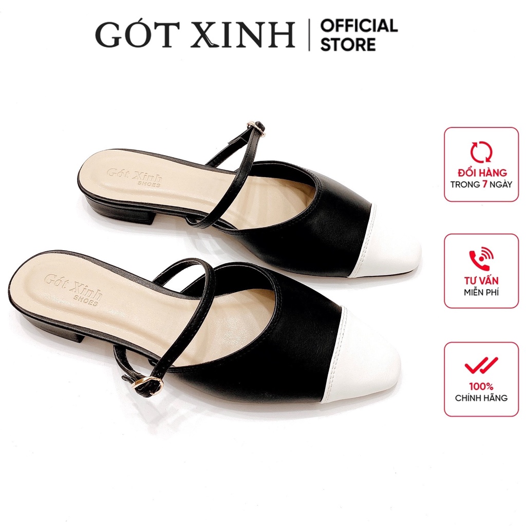 Giày sục nữ GÓT XINH GX180 quai phối 2 màu chất da xịn đế cao 2cm