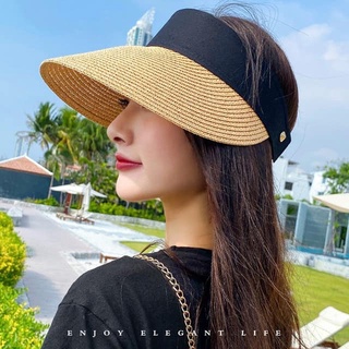 Mũ cói thể thao đi biển - kiểu lưỡi trai nửa đầu - viền đen