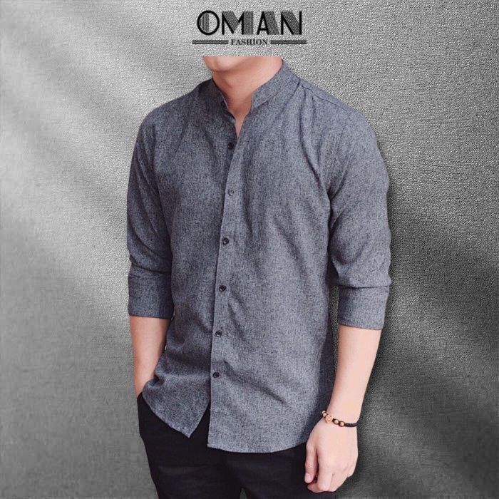 Áo sơ mi cổ tàu, sơ mi nam dài tay XÁM TIÊU - OMAN SM31
